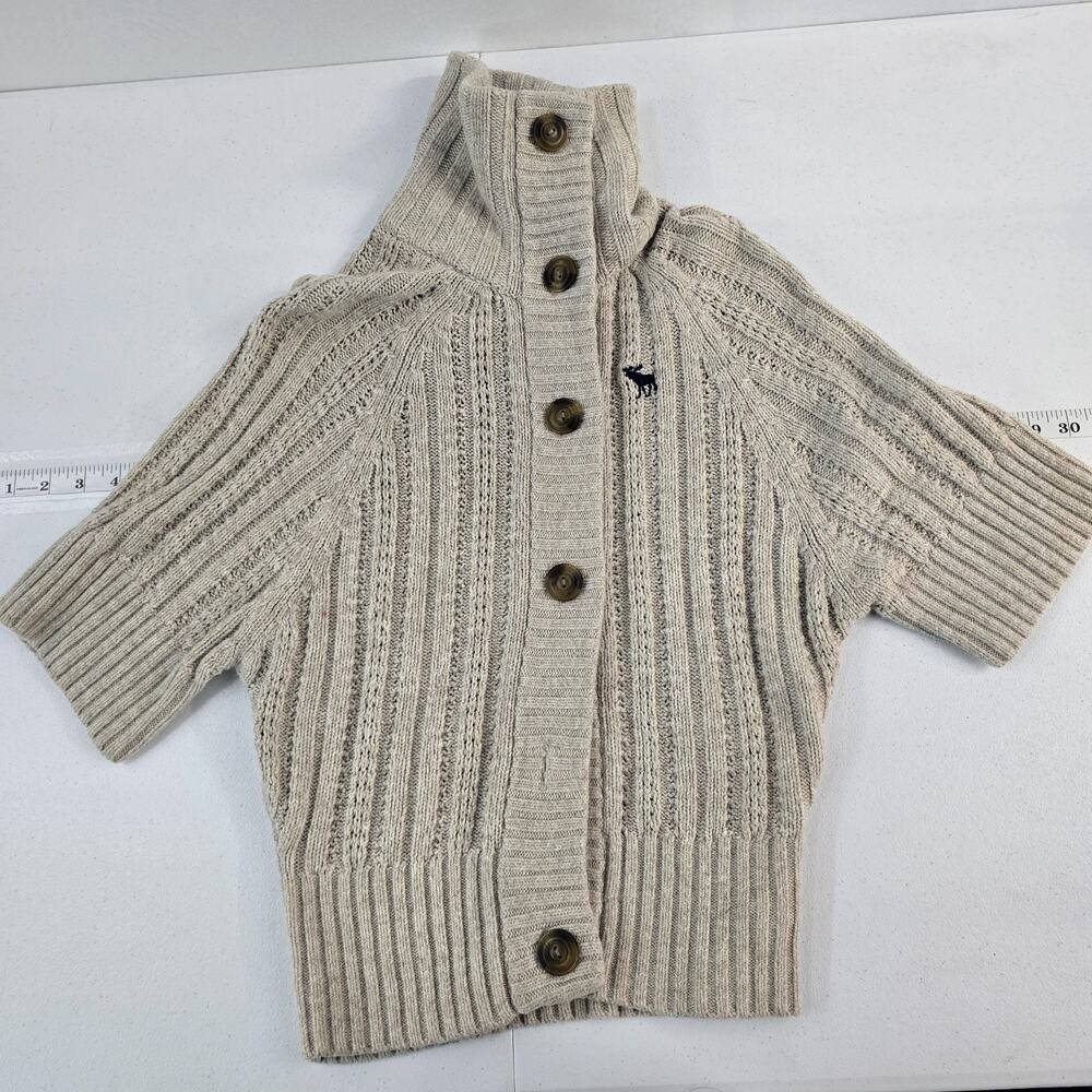 VTG Abercrombie Womenβs Short Sleeve Button-Up Cardigan Sweater Beige Woolβ XL